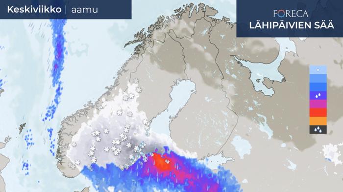 Sadealue keskiviikkoaamuna 4.3.2020.